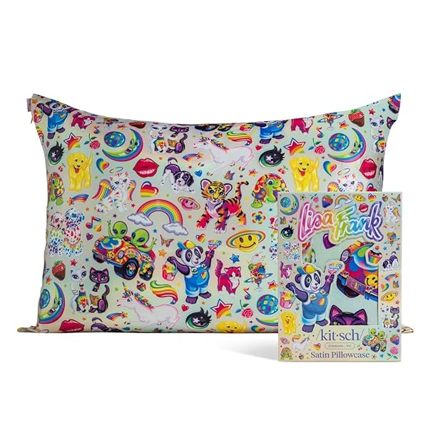 Lisa Frank x Kitsch Satin Pillowcase with Zipper for Hair & Skin - Softer Than Silk Pillow Cases, Cooling Satin Pillow Case, Pillow Cases Standard Size (19x26) - The Fantastic World of Lisa Frank