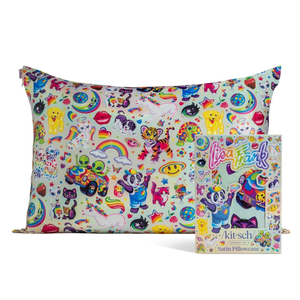 Kitsch Lisa Frank X Satin Pillowcase With Zipper For Hair & Skin, Softer Than Silk Pillow Cases, Wrinkle-Free, Smooth And Cooling Satin Pillow Covers Queen Size 19X26-The Fantastic World Of