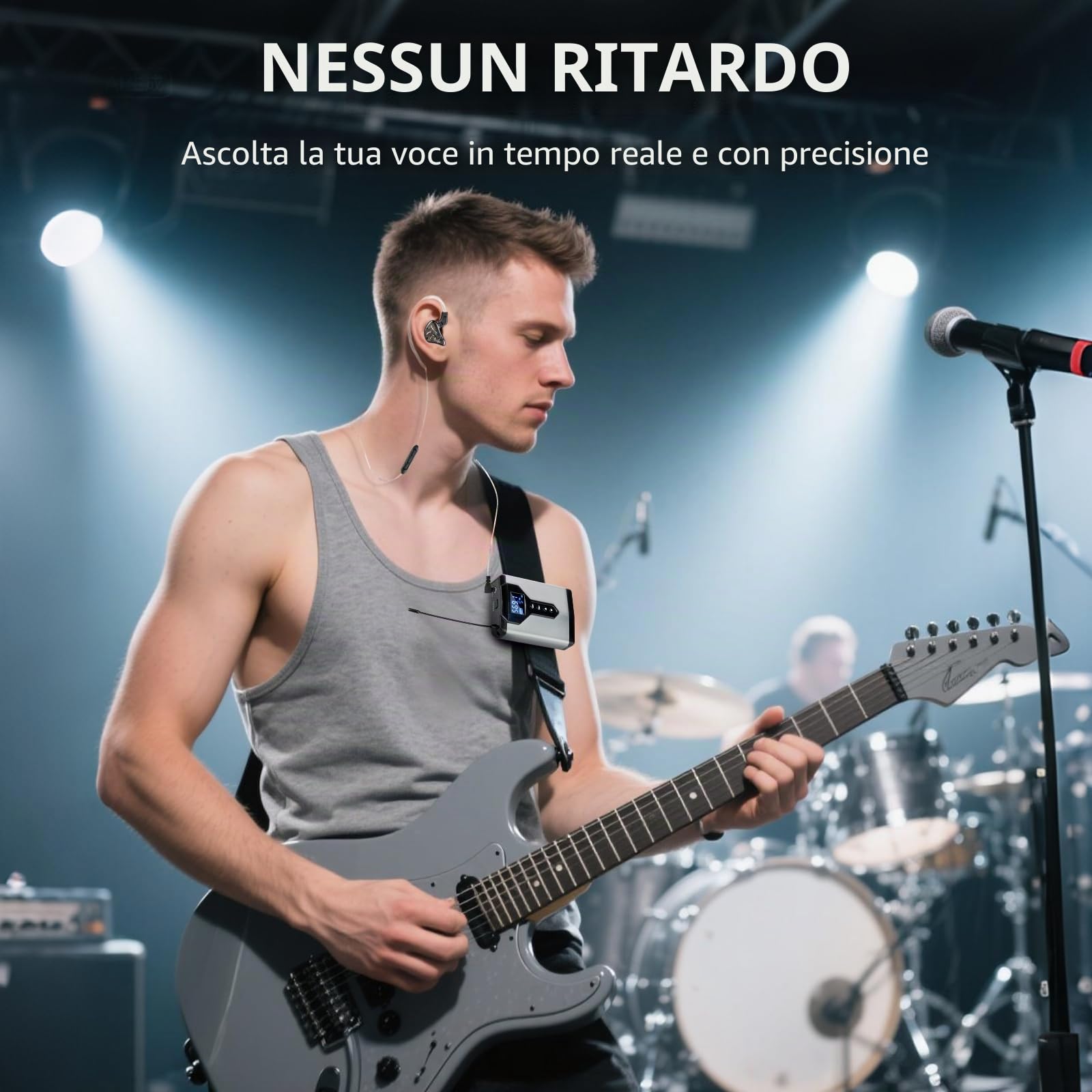 Depusheng T9-2 Sistema di monitoraggio in-ear wireless con trasmettitore e ricevitore a clip, accoppiamento automatico, monitoraggio in-ear per studio, chitarra, DJ, esibizioni dal vivo