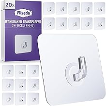 Filzada 20 x Adhesive Hooks Extra Strong – up to 10 kg – Self-Adhesive Hooks 70 x 70 mm – Transparent Hooks – Adhesive Hooks Transparent for Bathroom, Kitchen and More – Wall Hooks Self-Adhesive