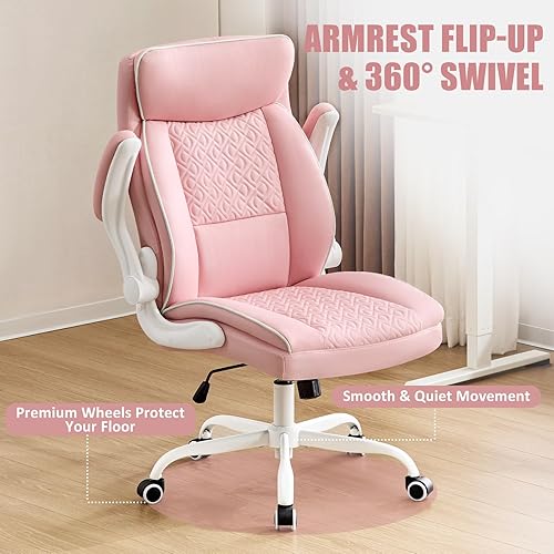 Miniatura 6 de Silla de oficina de cuero, silla de escritorio para computadora con soporte lumbar, ajuste de altura, cómodas sillas de tareas excutivas 400 libras