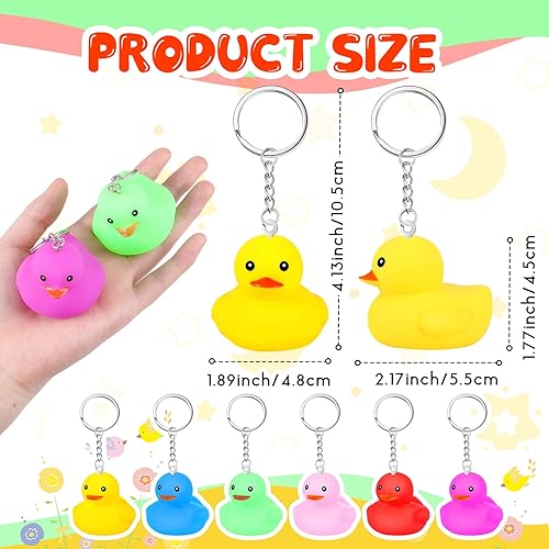Miniatura 2 de Deekin 24 Piezas Llaveros de Patito de Goma 2.17'' Llaveros Lindos Chirriantes de Patito de Crucero a Granel Cadenas 3D para Regalo de Navidad