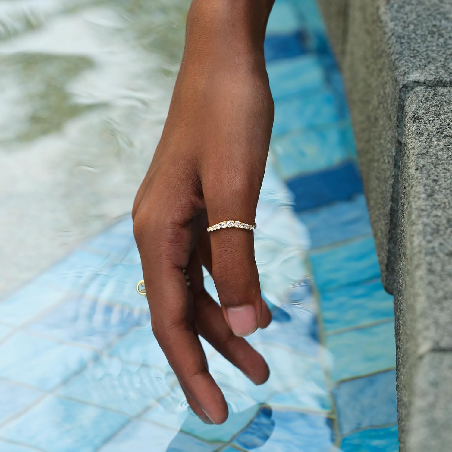 STORYJEWELLERY Thumb Rings for Women, Curved Wedding Bands for Women, Gold Plated Cubic Zirconia Wavy Ring, Unique Gifts for Her - Image 3