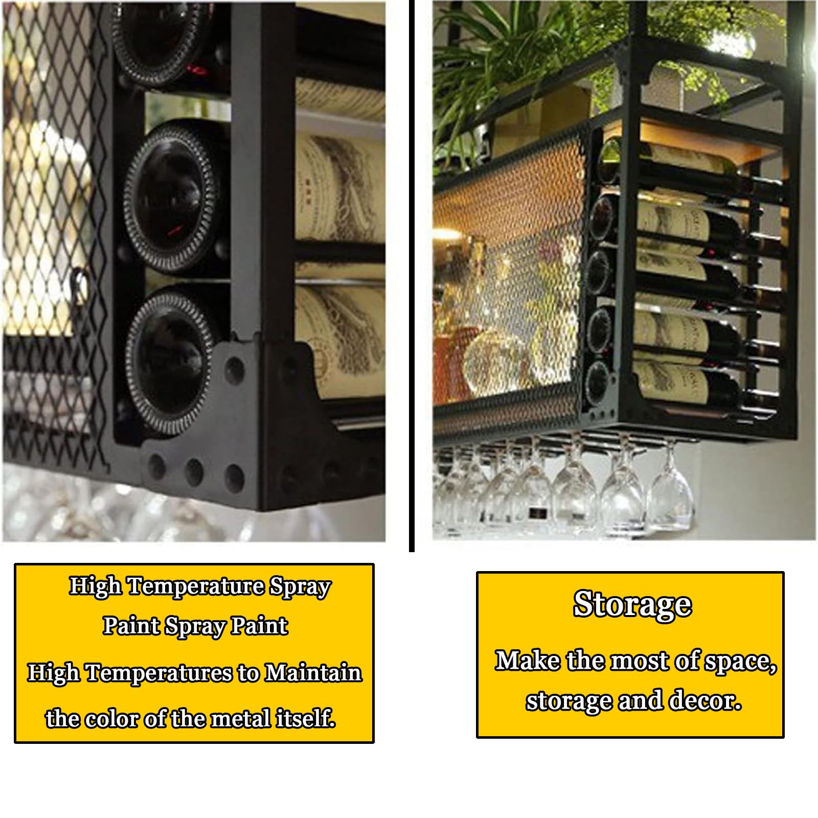 Portabottiglie da Parete con Supporto per Bicchieri in Metallo a soffitto - Organizzatore salvaspazio per calici per casa, Ristorante e Bar - Design Multifunzionale (95x30x50 cm)