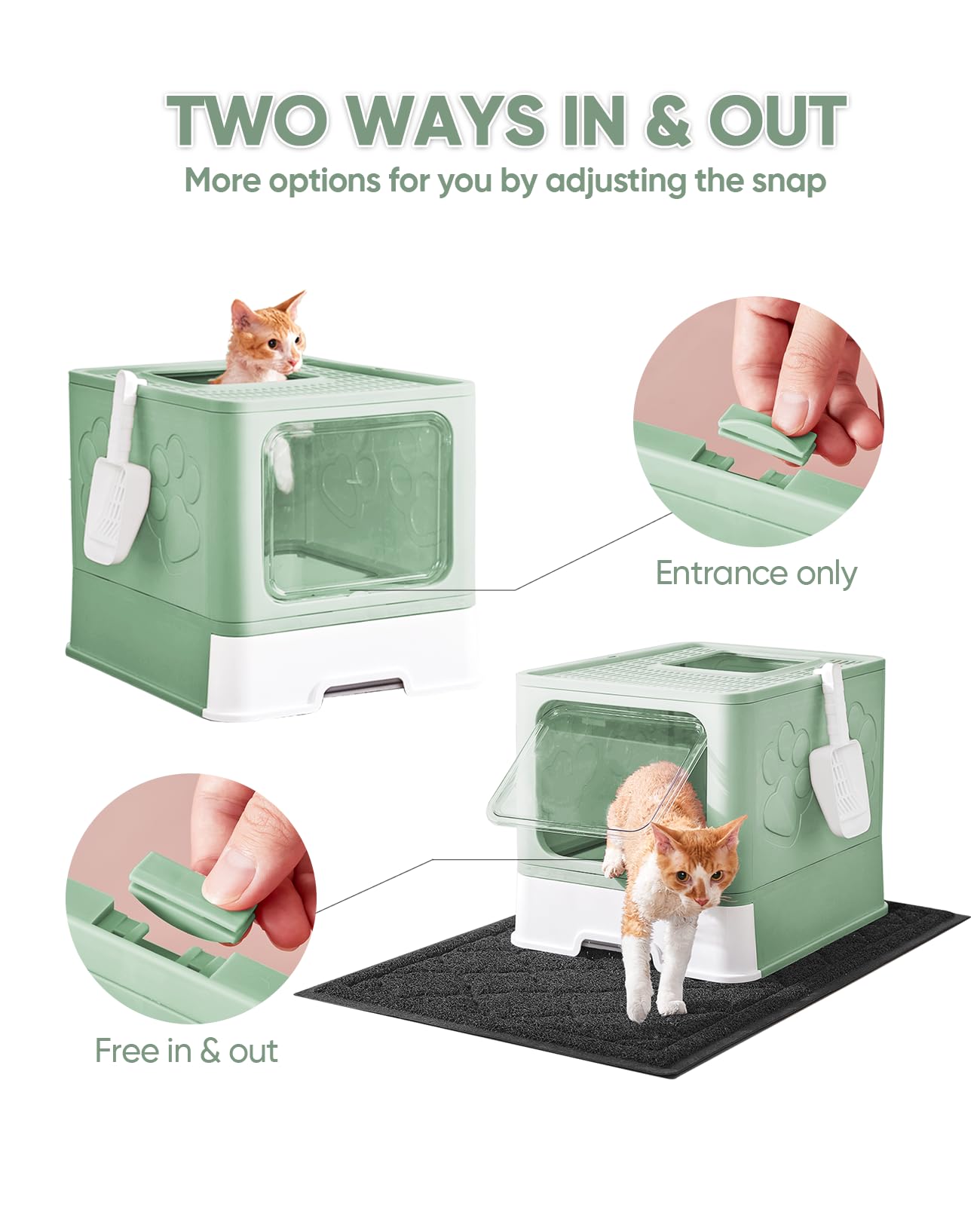 Medario Caja de Arena para Gatos con Alfombrilla de Arena para Gatos XL y Cuchara, Caja de Arena Plegable Grande con Tapa, Caja de Arena para Gatitos de Entrada Superior, Control de olores, fácil de