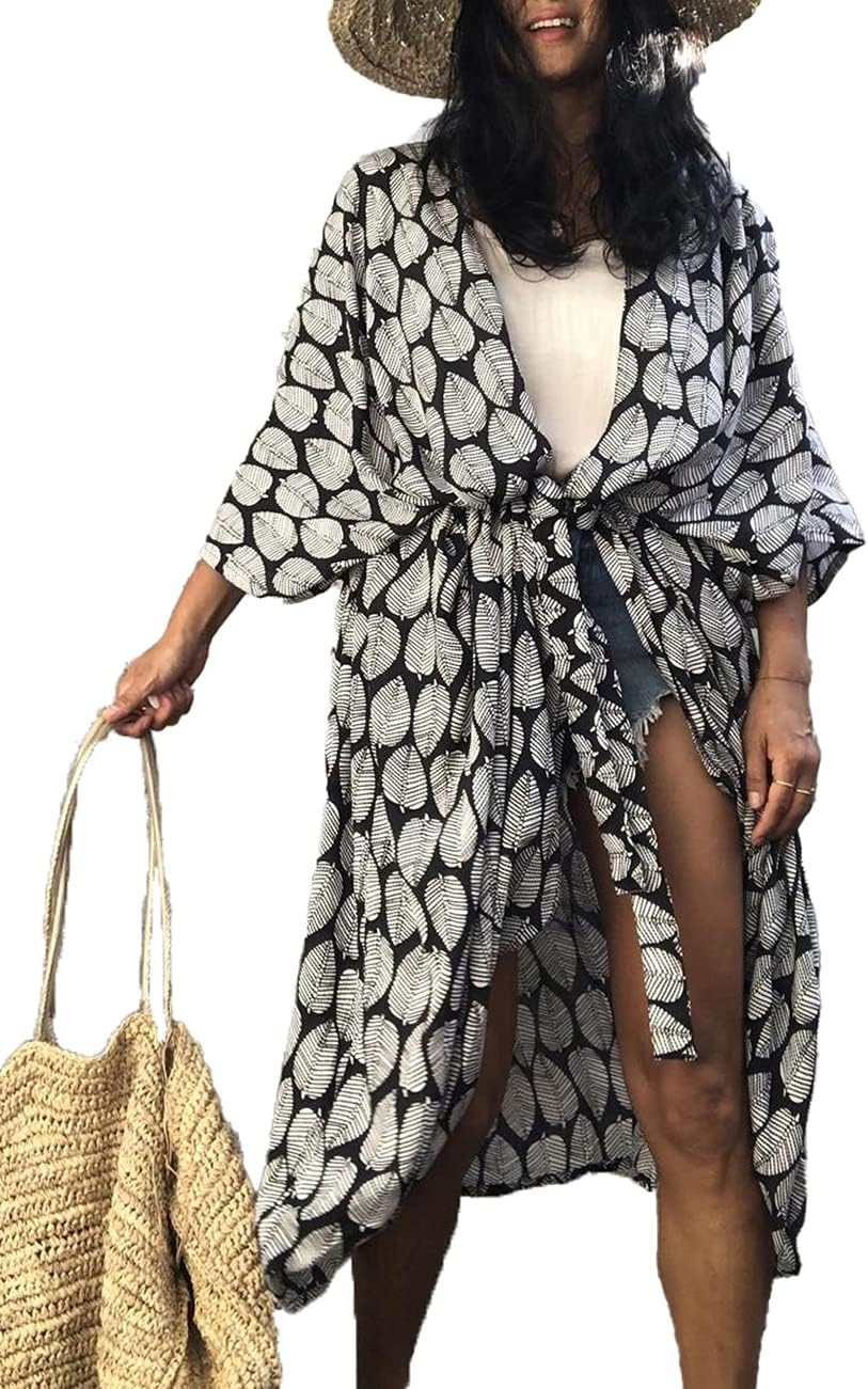 Bsubseach Stylish Tie Dye Open Front Long Kimono Swimsuit Cover Up for Women Swimwear Cover Ups