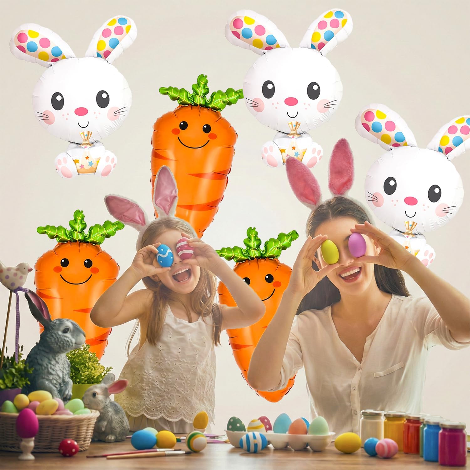 6 Pcs Easter Balloons Decorations, Easter Bunny Balloons Carrot Foil Balloon for Easter Baby Shower Bunny Themed Birthday Party Decorations