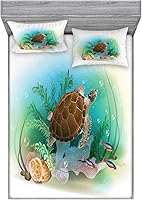 Vista 105 de Ambesonne Island Map - Juego de sábanas bajeras y fundas de almohada, mapa del tesoro súper detallado, diseño de piratas rústicos grungy, tema