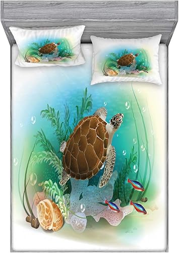 Miniatura 110 de Ambesonne Juego de sábanas bajeras y fundas de almohada, diseño retro de los videojuegos con botones de joystick vintage de los años 80 y 90, diseño