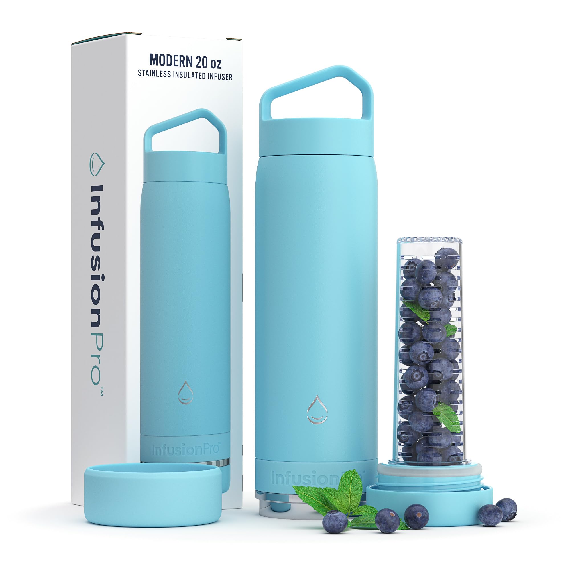Infusion Pro Fruit Infuser Water Bottle - Vacuum Insulated (20 oz) Stainless Steel : Fruit Infusion Recipe eBook : Bottom Loading for More Flavor : Easy Cleaning : Great Gift