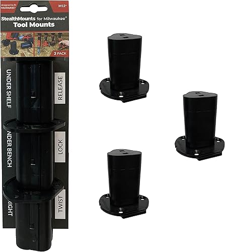 StealthMounts Portaherramientas Milwaukee M12 con bloqueo, paquete de 3 portaherramientas Milwaukee M12 Mount  Organizador de herramientas Milwaukee