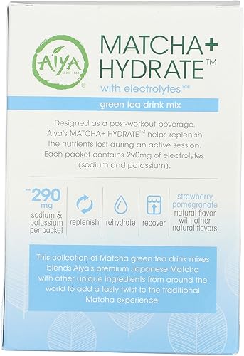 Miniatura 2 de Aiya Matcha+ Hydrate  - Mezcla de bebida matcha de fresa y granada con electrolito - Mezcla de polvo hidratante matcha japonés premium - 290 mg de