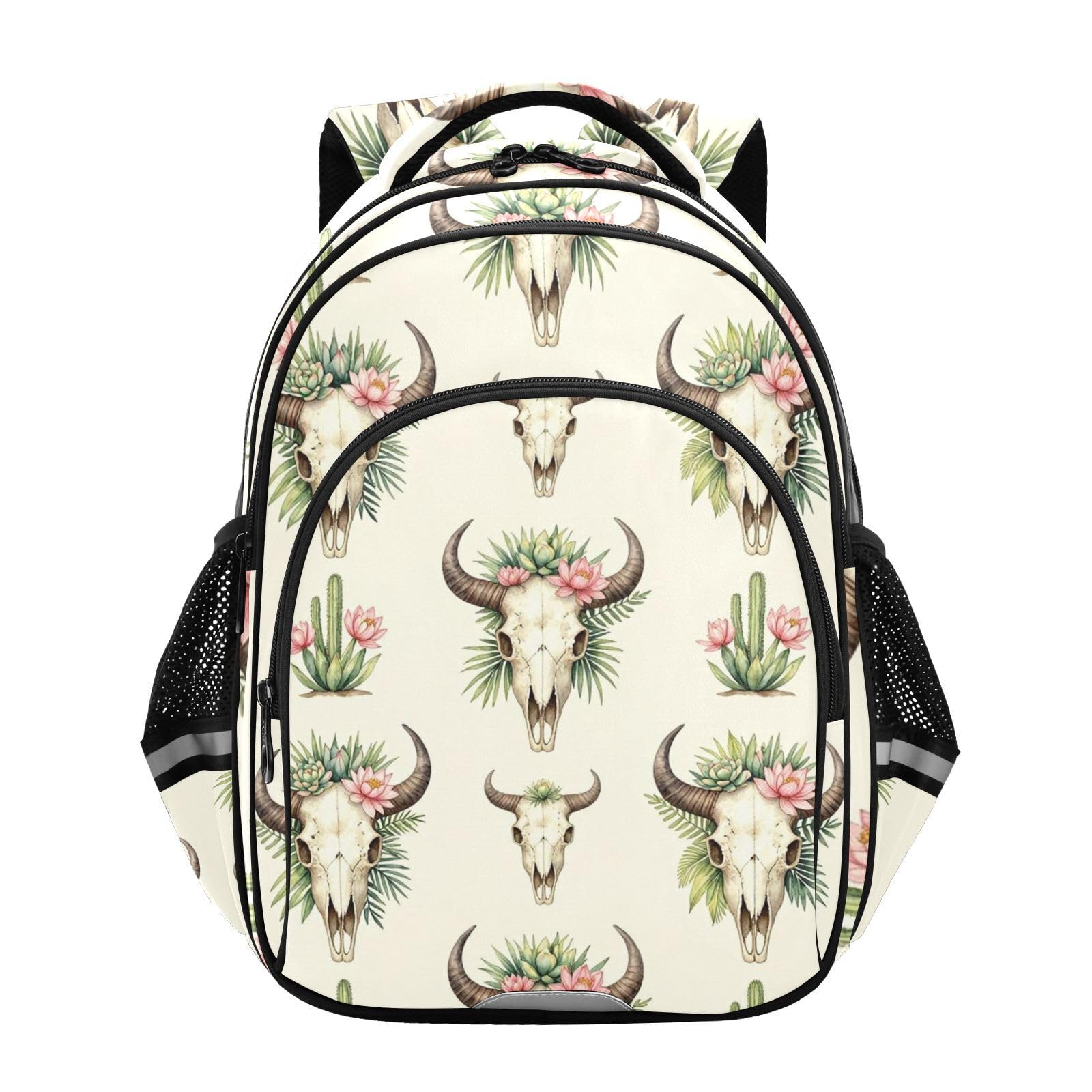 KLL Plecak outdoorowy dla nastolatek torba do szkoły dzieci plecaki podróżne boho byk czaszka kaktus wzór