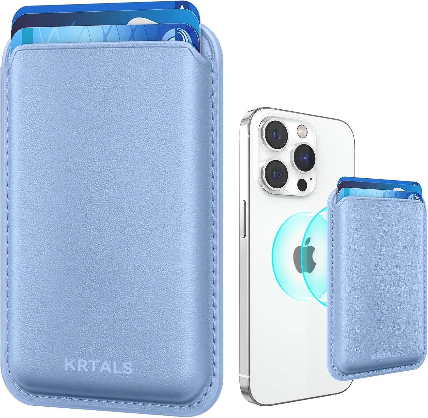 Magnetic Wallet Cell Phone Card Holder for Phone Case with Mag-Safe, Stronger Magnetic RFID Leather Phone Wallet Stick on Series of iPhone 17/16/15/14/13/12 and Pro/Promax, Purple