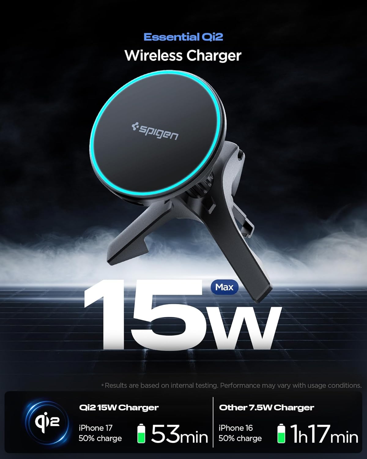 Hands assembling the Spigen MagFit car mount charger