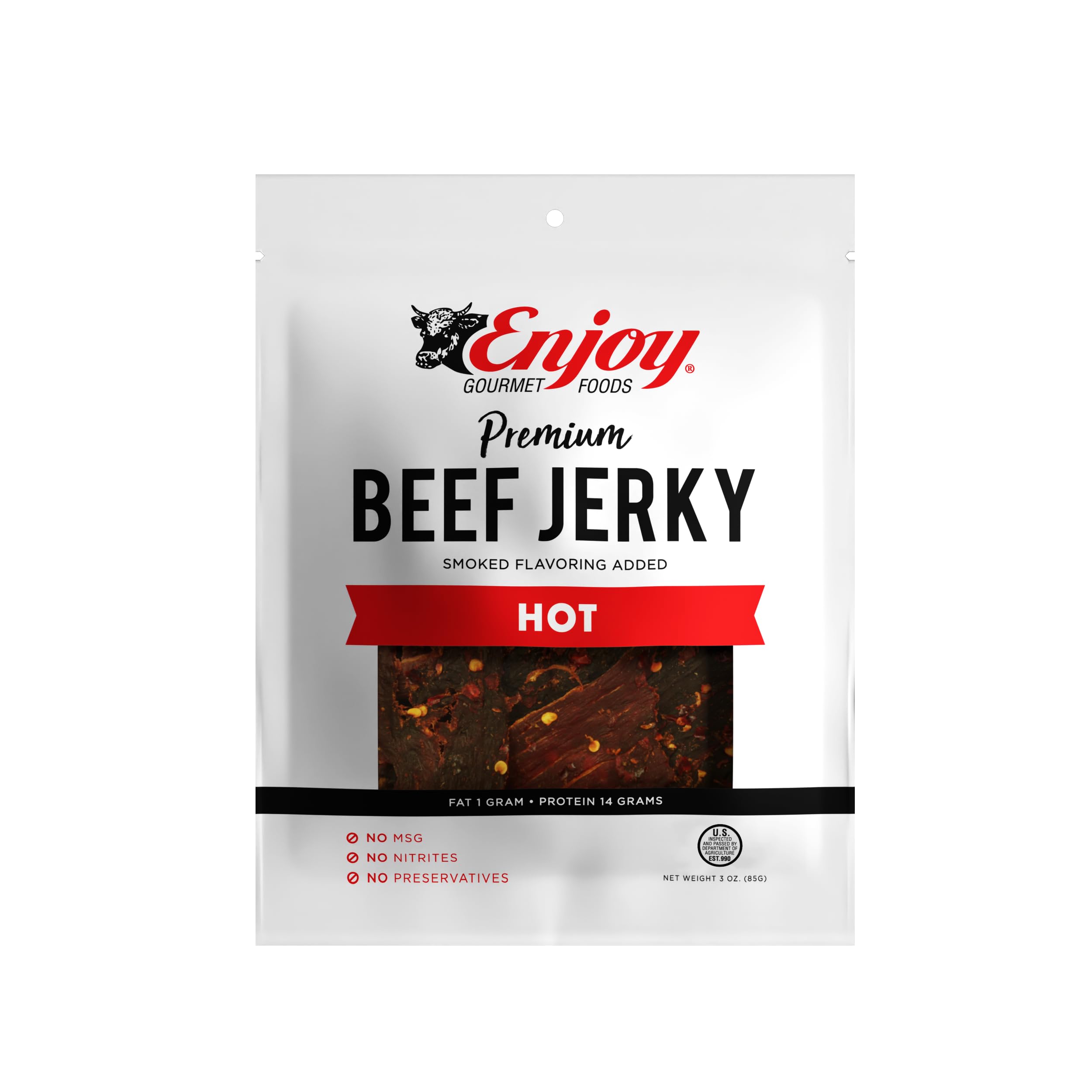 Enjoy Hot Beef Jerky 3 oz (Pack of 1) | High Protein | No Nitrites