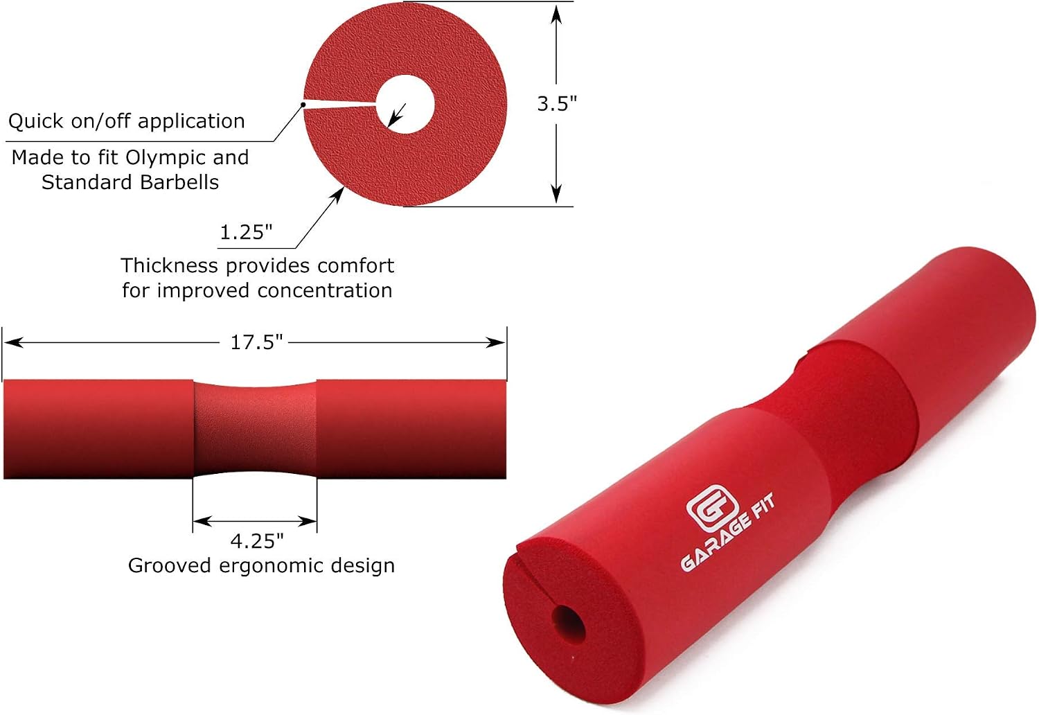 Garage Fit Barbell Pad for Squats, Lunges & Hip Thrusts - Neck & Shoulder Protective Pad Support - Advanced Squat Pad