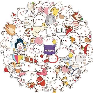 通用 Cute Stickers of Molang Rabbit 50 Pcs Kawaii Cartoon Chubby Rabbit Stickers Phone Notebook Scrapbook Bike Luggage Snowboard DIY Stationery Guitar Lovely Anime Bunny Stickers Pack