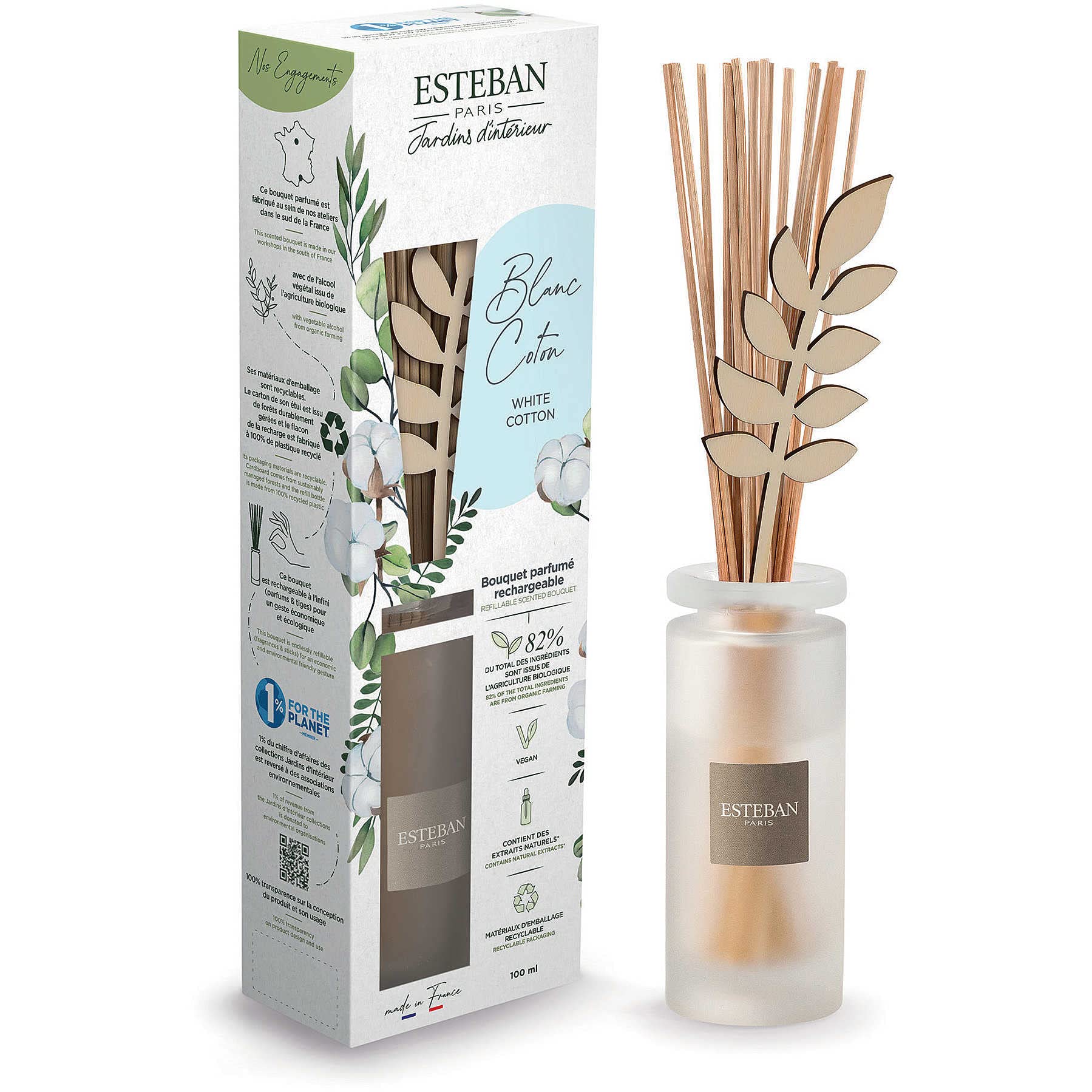 Bouquet parfumé Rechargeable Blanc Coton 100ml - Esteban