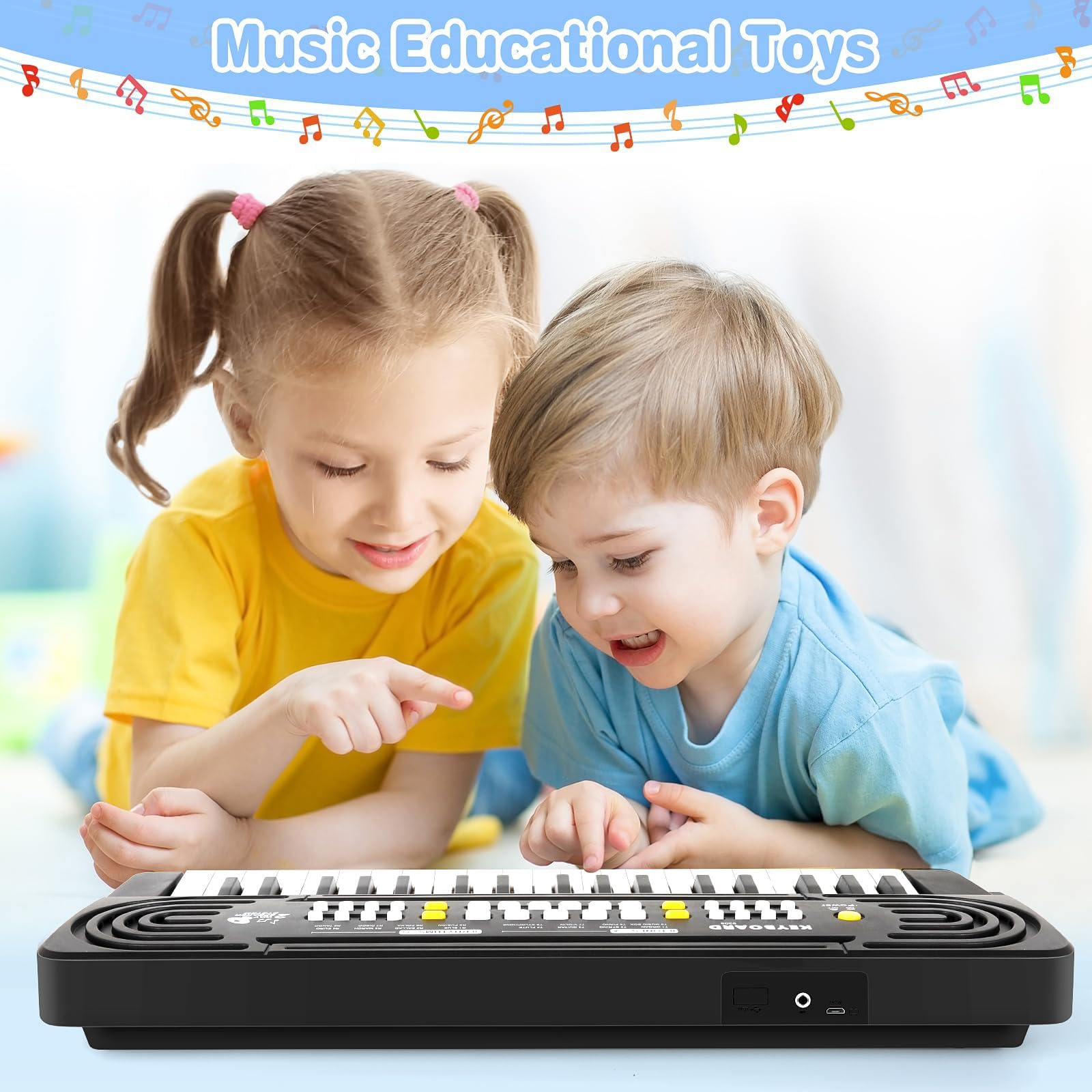 Pianola Bambini Tastiera Musicale, 37 Tasti Elettronica Pianoforte Portatile con Microfono, Multifunzione Tastiera Music Giocattolo Educativo Per Bambini Regalo 3 4 5 6 7 8 Anni
