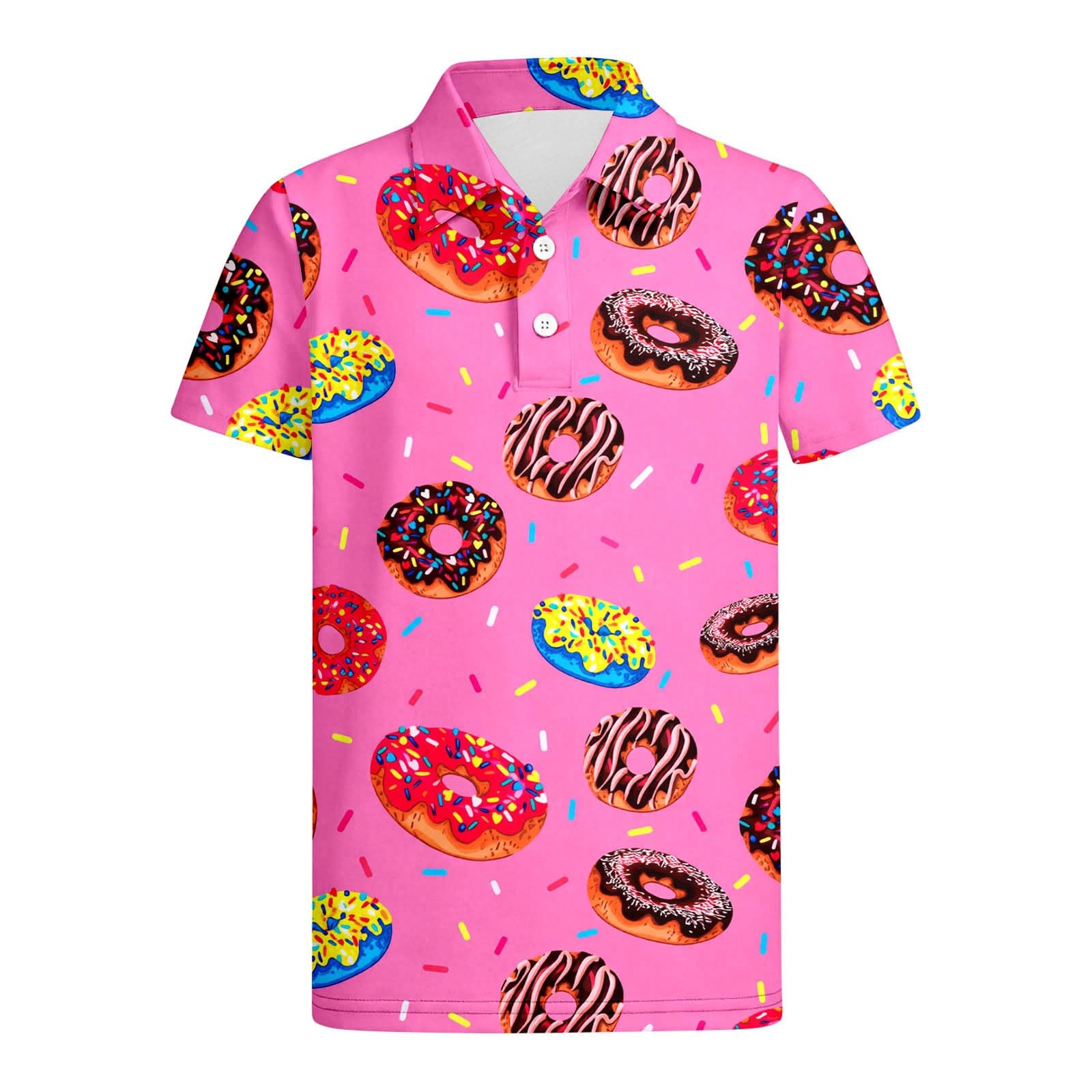 Camicia Casual Bambino, Camicia Hawaiana Ragazzo Camicia Casual da con Stampa di Ciambelle Classica Colletto Abbottonato Elegante per E