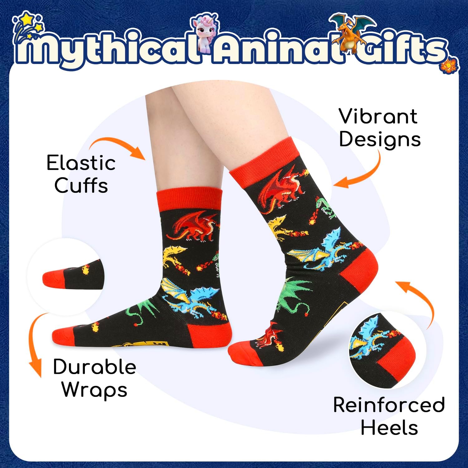HAPPYPOP Funny Socks for Men Women - Cat Dinosaur Raccoon Gifts, Shark Bear Pig Dragon Socks - Image 3