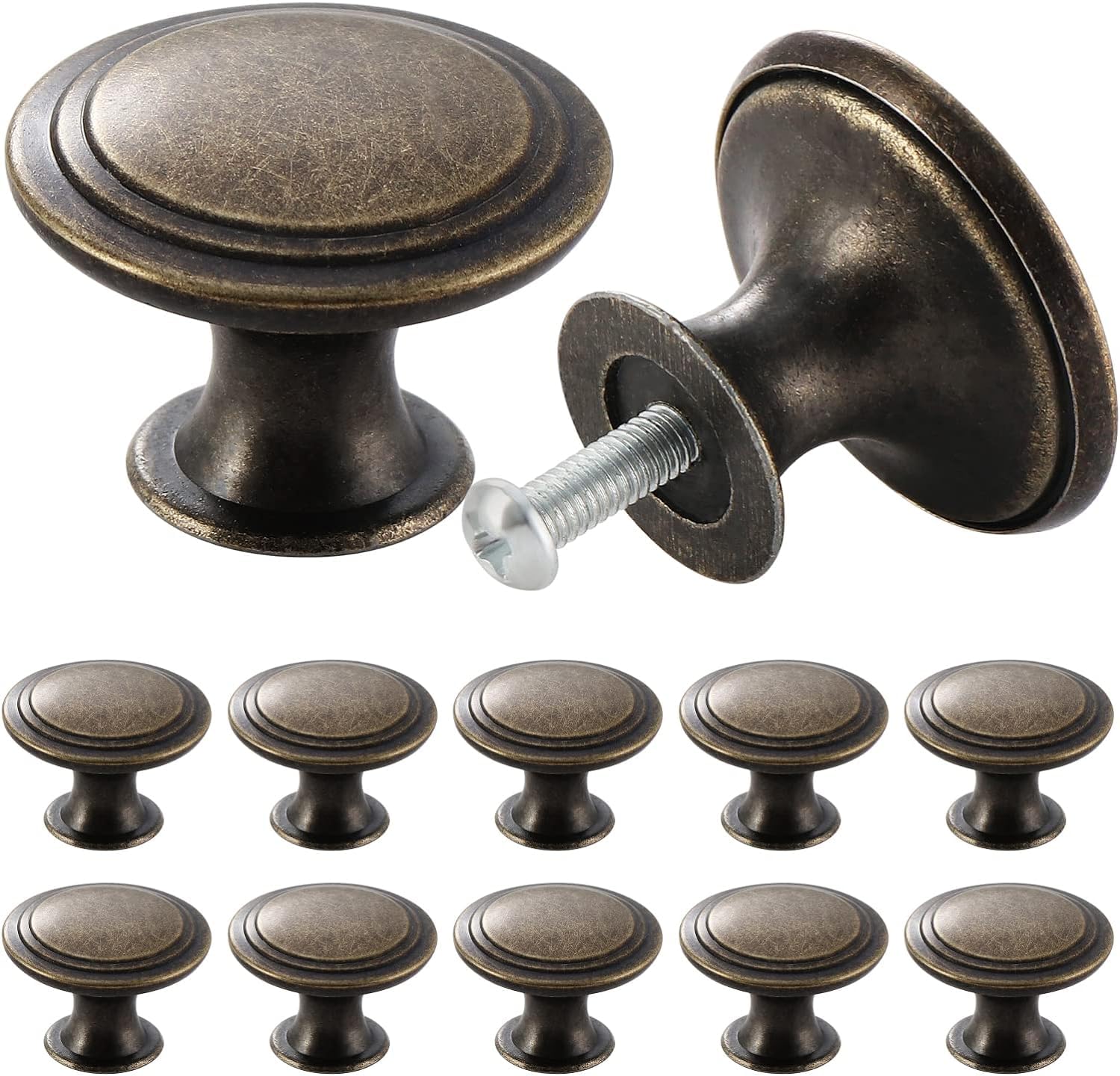12PCS Vintage Cabinet Knobs Bronze Drawer Knobs, Antique Style Kitchen Cupboard Handles, 30mm Round Furniture Door Knobs