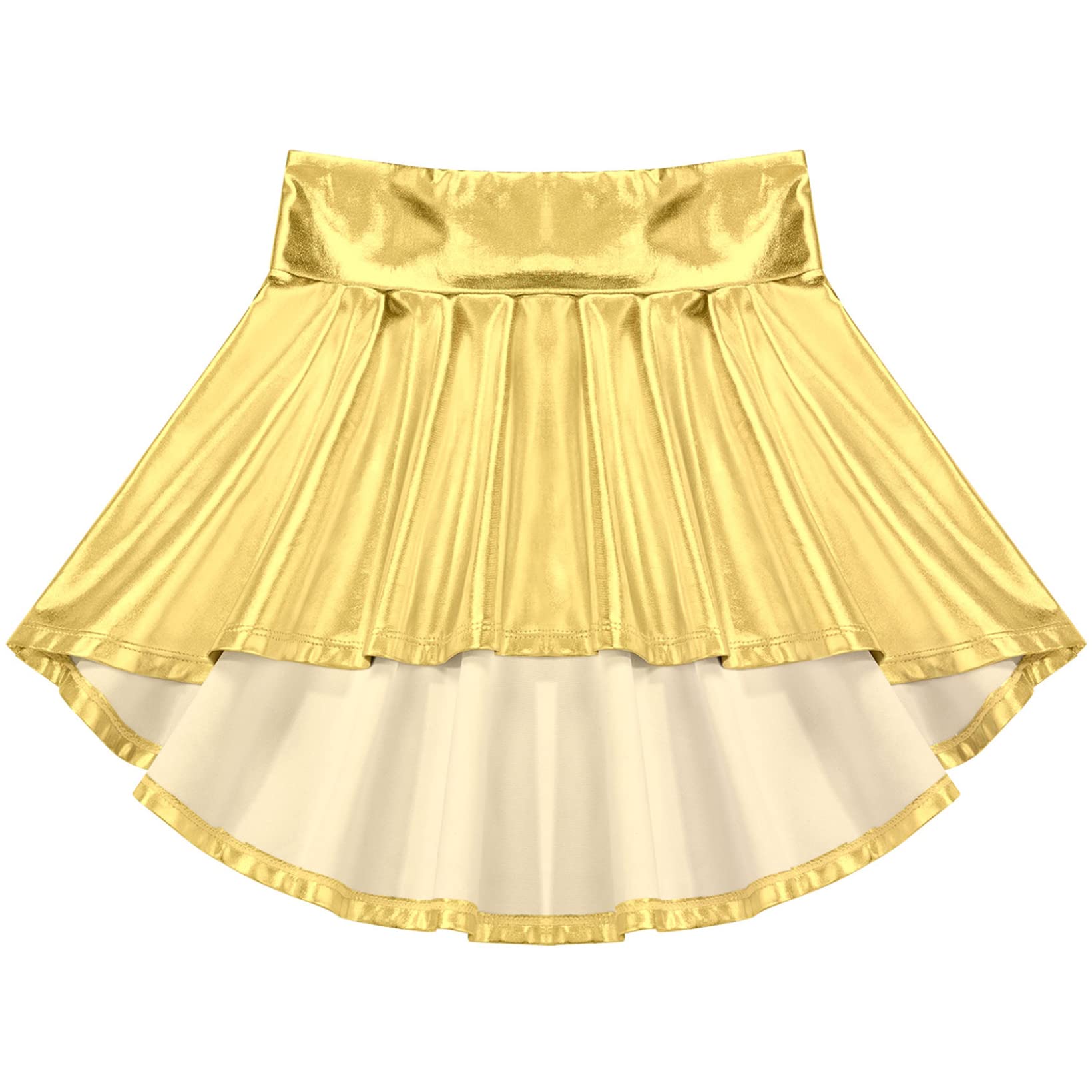 JanJean Kids Girls Shiny Metallic Skater Skort Dance Skirt Elastic Waist Ruffle Hem Athletic Skirt Jazz Hip Hop Dancewear Gold 6 Years