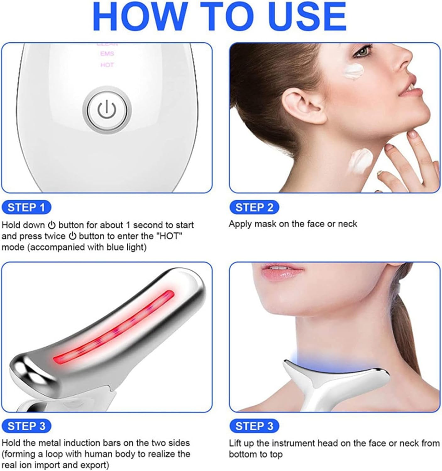 Device | 7-in-1 Red Light Therapy for Face and Neck - 7 Colors, Smart Vibration | Red Light Face Massager Tool - Effectively Remove Wrinkles, Lift Neck, Portable Skin Care Tool (White) - Image 7
