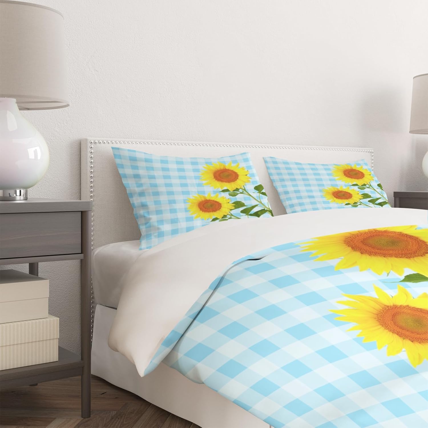 Żółty słonecznik super king size zestaw poszewek na kołdrę niebieski retro kratka miękka poszewka na kołdrę całoroczna poszewka na kołdrę 260 x 220 cm szczotkowana mikrofibra hipoalergiczne zestawy
