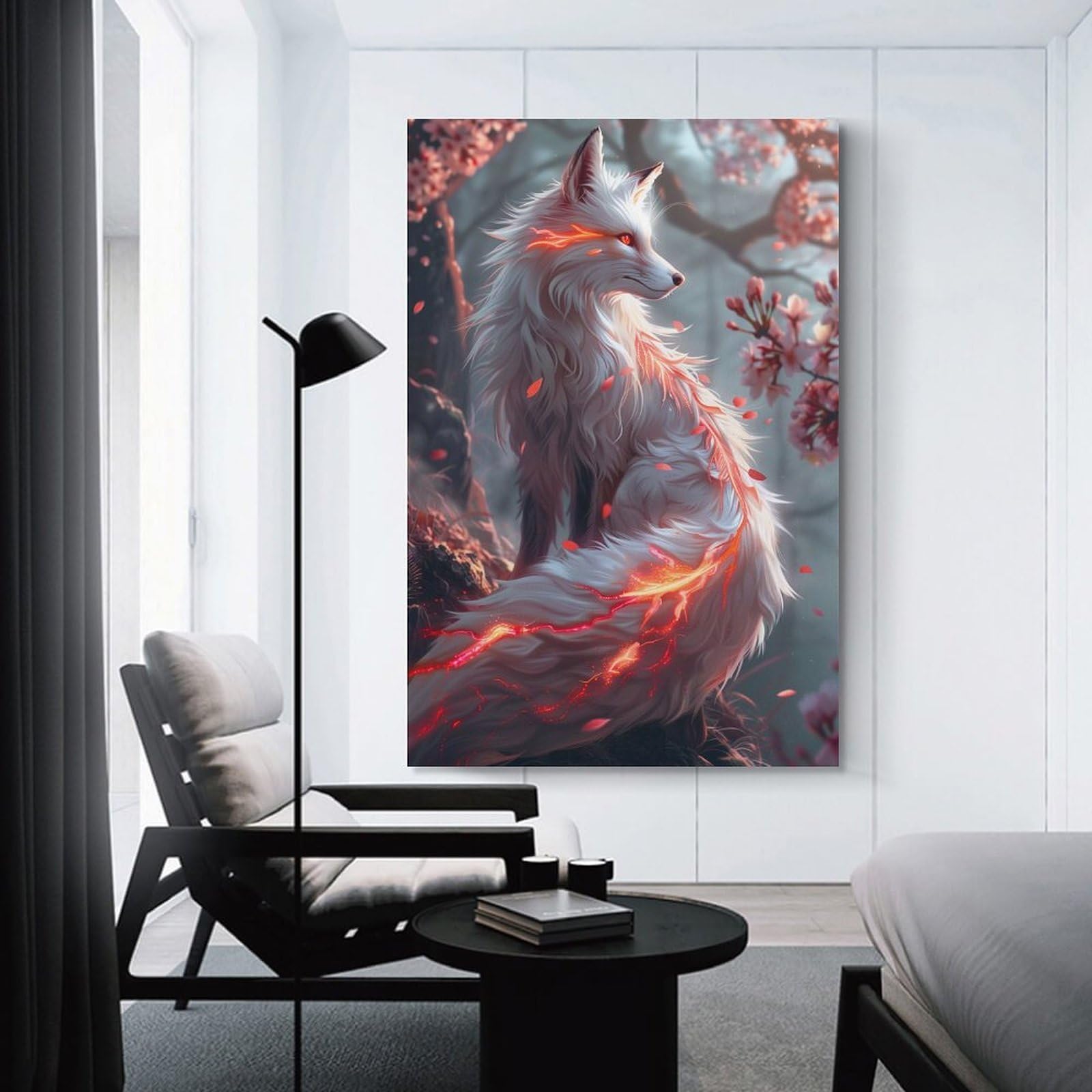 Junmoney Sakura Kitsune Fox Canvas Art Print 20x30inch(50x75cm), for New Homes, Bedrooms Or Workspaces, Gift Idea for Housewarming And Birthdays