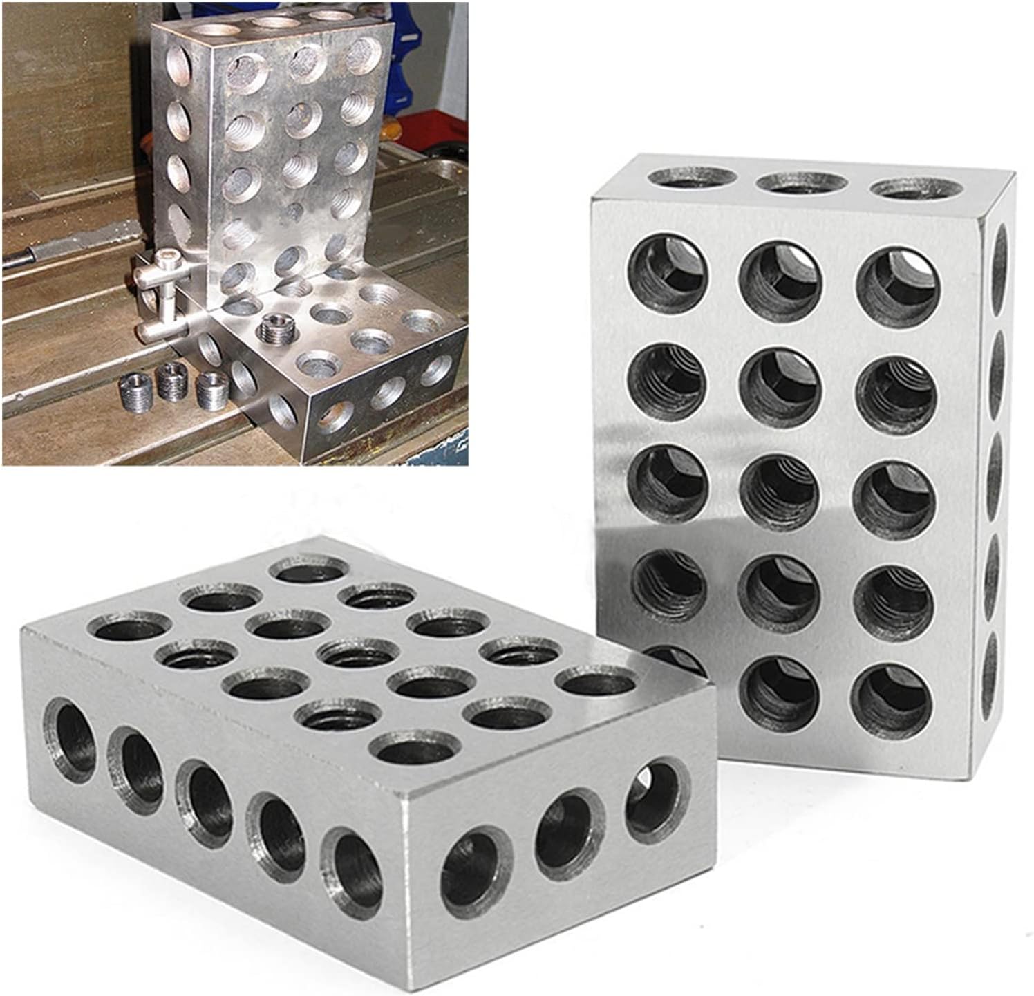 2Pcs Precision Blocks Hardened Steel 1-2-3 Blocks 0.0001" Precision Matched Machinist 123 Milling Tool 23 Holes 25-50-75mm Block (Color : 25-50-75mm)