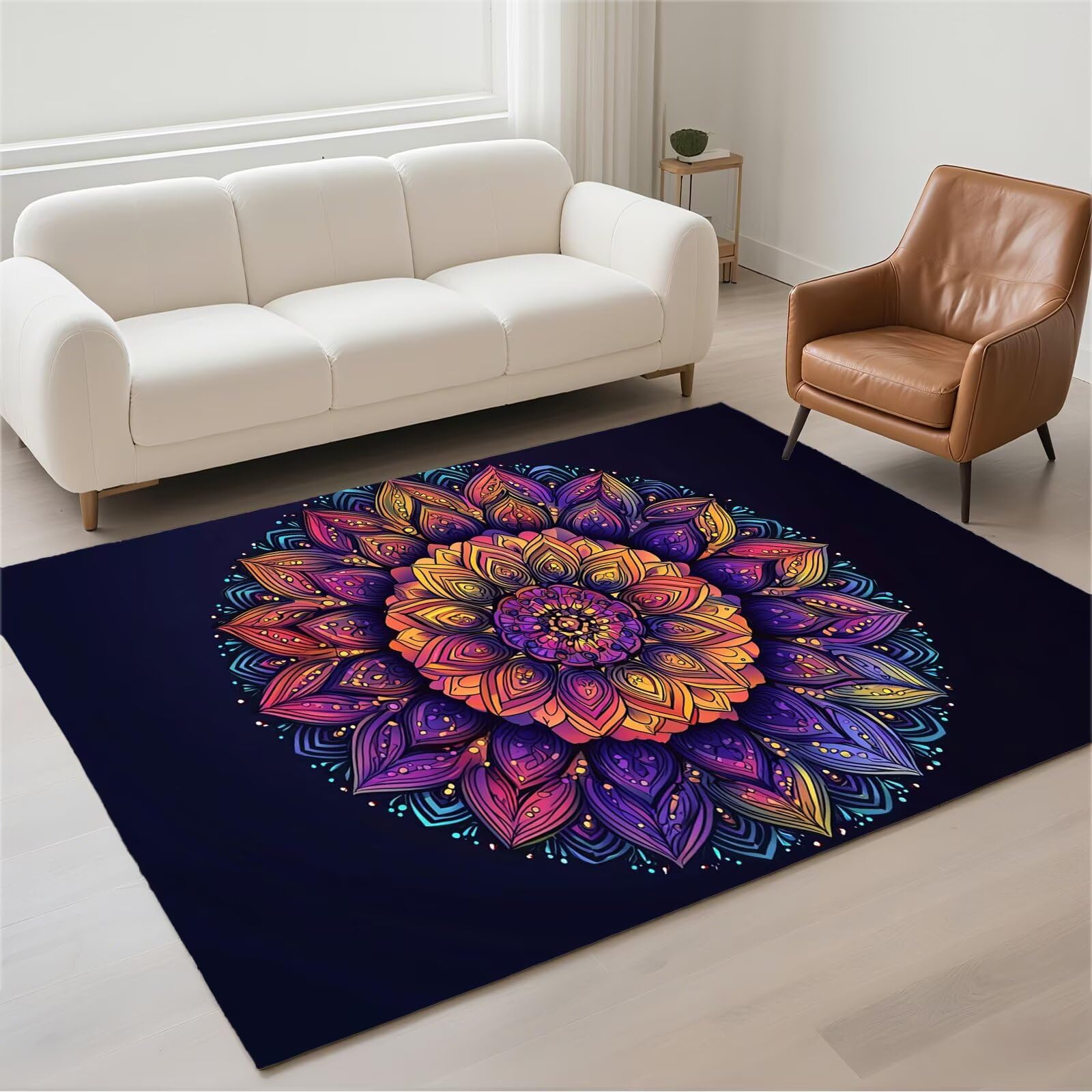 Tapis salon 160x230cm imperméable et lavable grand format mandala