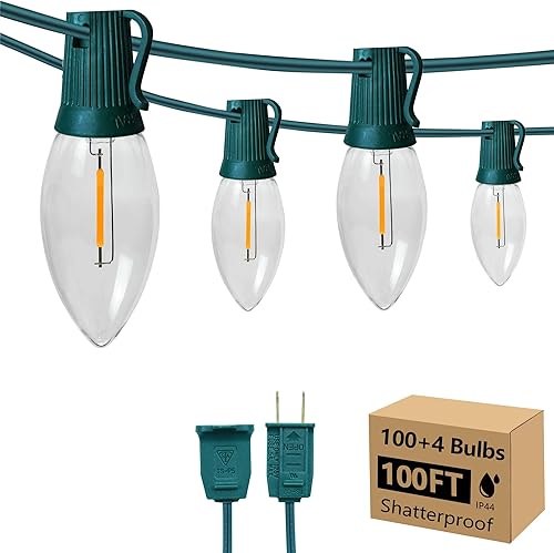 Miniatura 29 de C9 Luces de Cadena de Navidad, 25 pies 26 Bombillas Brillantes y Multicolores para Exteriores, Luces de Navidad para Techo, Patio, Jardín, Luces