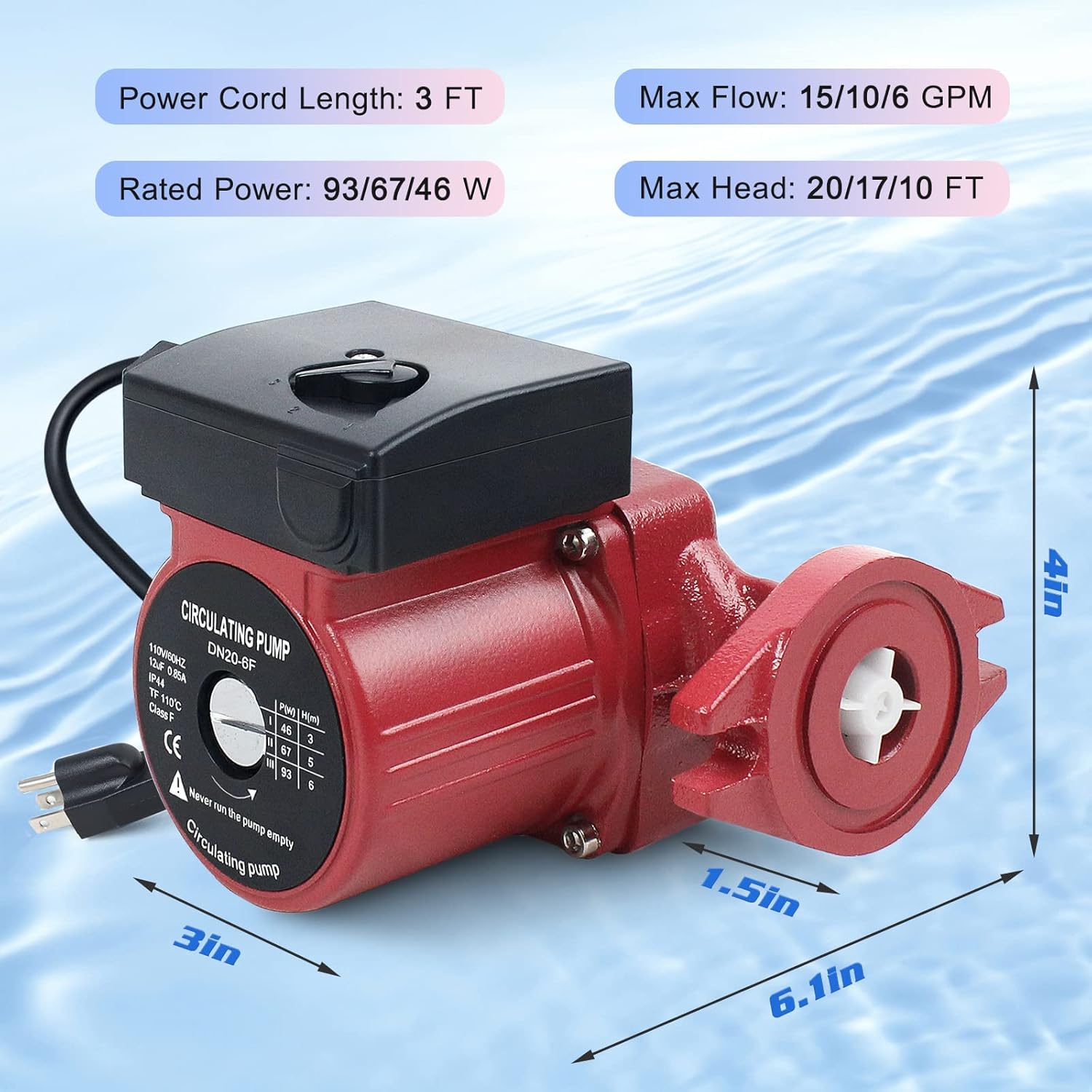 Buy BACOENG 115V Flanged 3Speed Recirculating Pump, Hot Water