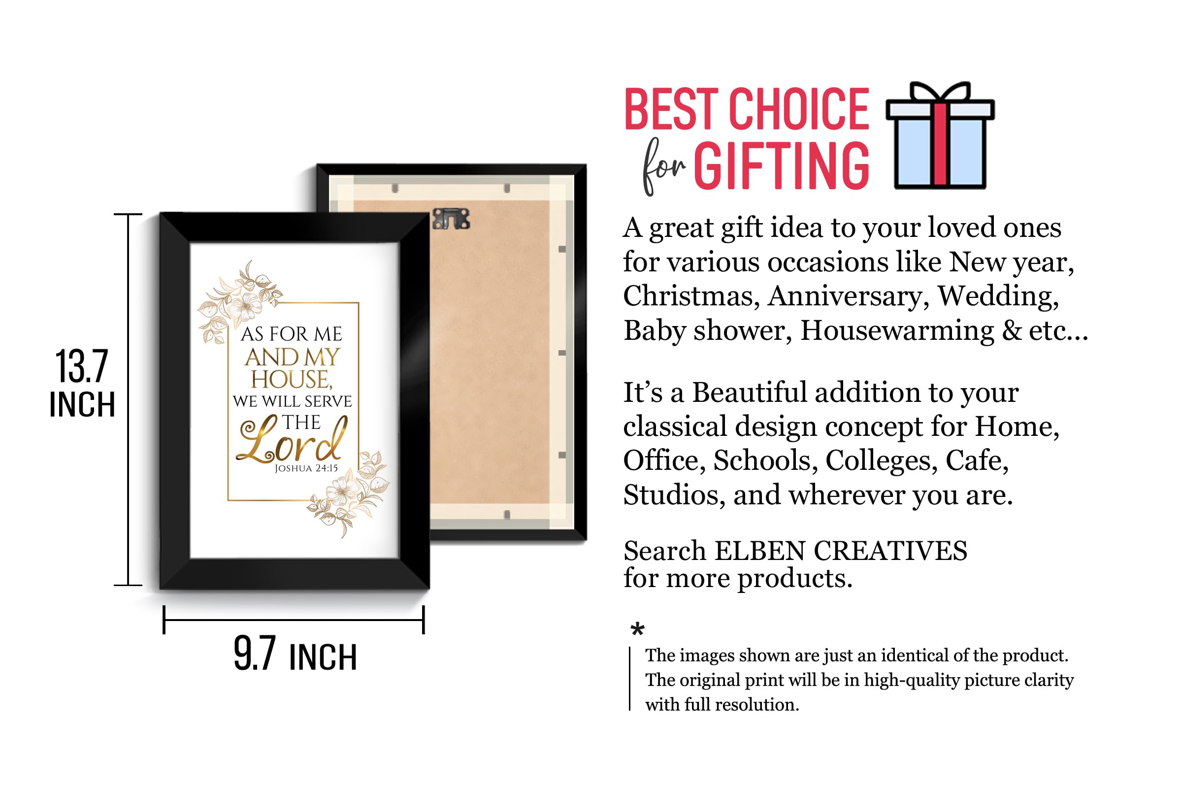 Elben Creatives Bible Verses Frame: As for me and my house, we will serve the Lord - Joshua 24:15 Christian Photo Frames/Christian Home Decor/Christian Gift 1