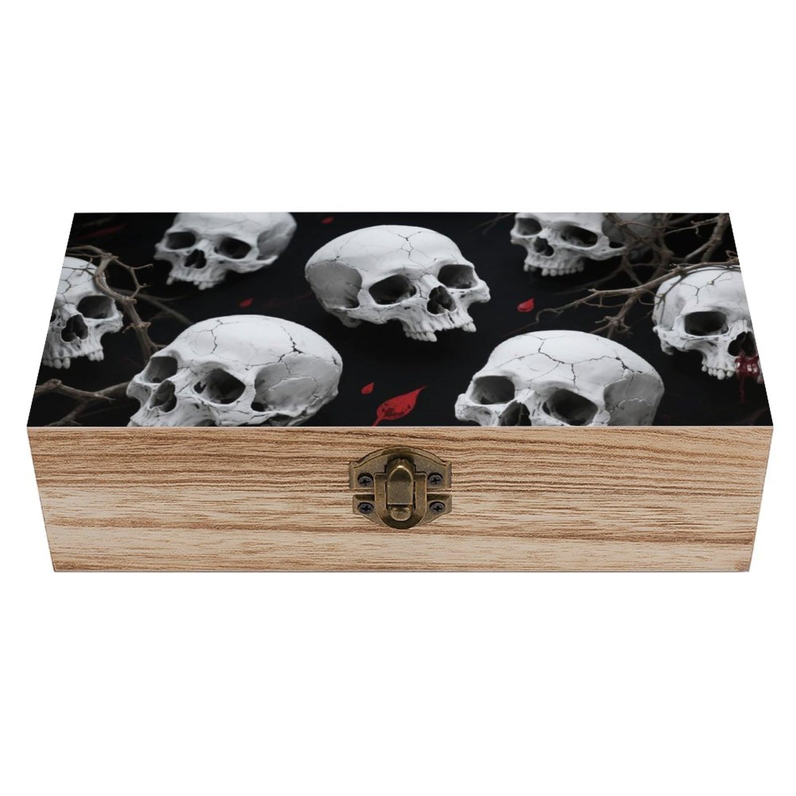 DWVTSLH Skulls Wooden Storage Box Locked Wood Gift Box Decorative Keepsake Boxes Storage Bins, Memory Boxes for Pictures, Jewelry Organizer Unique Gift Ideas for Men Women