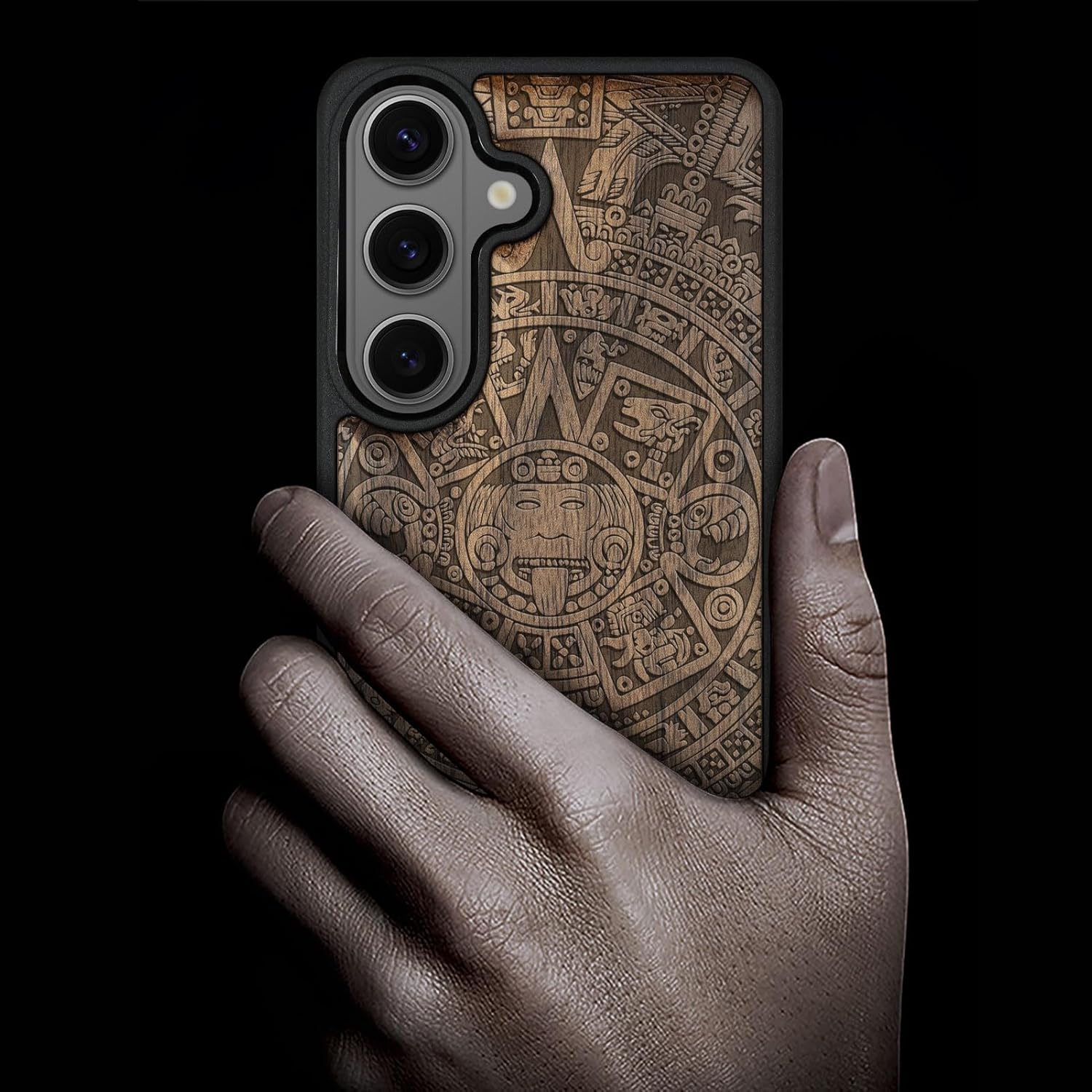 Carveit Magnetic Wooden Case for Samsung Galaxy S26 Case 2026, TPU Shockproof Cover & Wood Artisan Engraved, Compatible with MagSafe Wireless Chargers (The Maya Calendar) Walnut