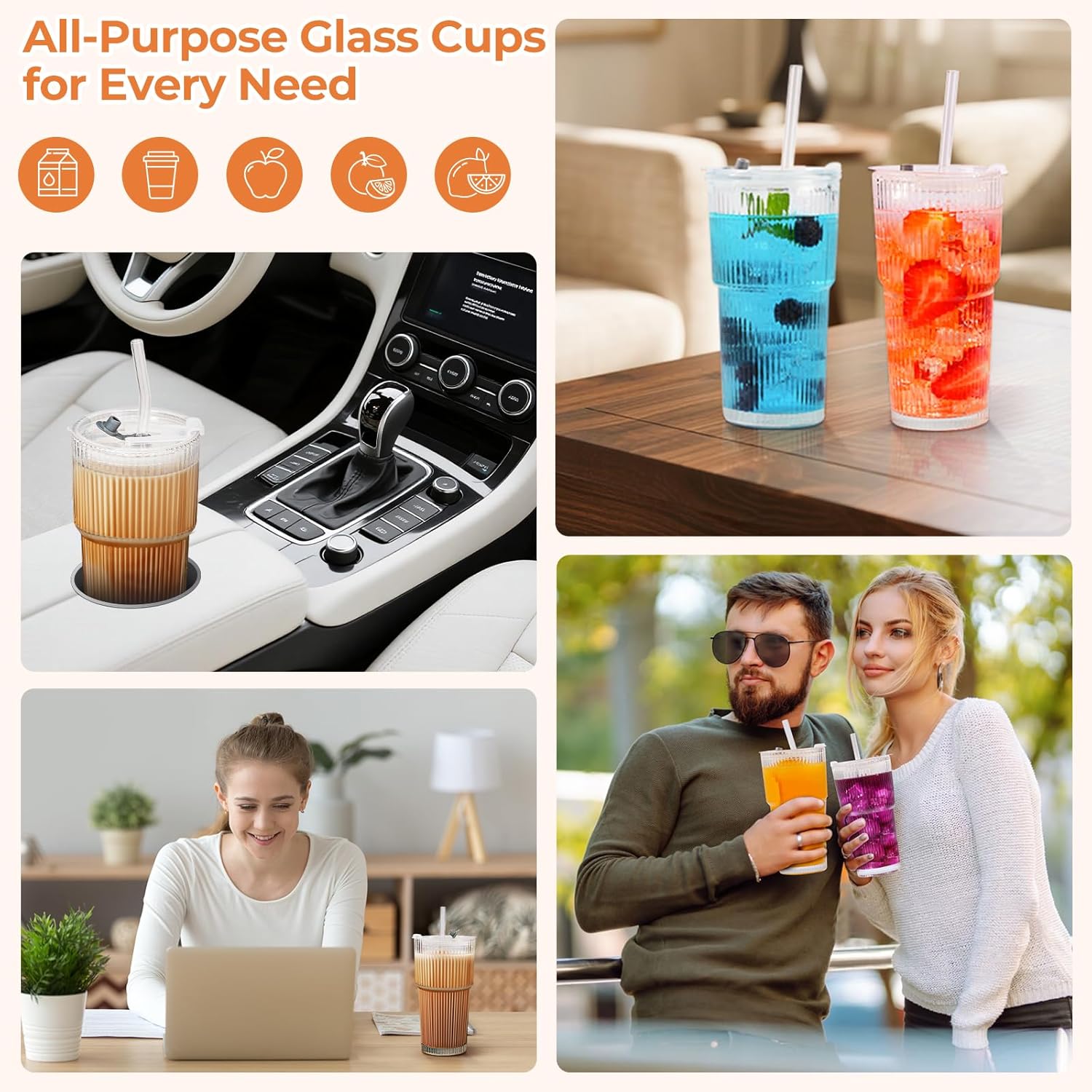 2 Pack 20 Oz Glass Cups with Lids and Straws Iced Coffee Cups Vintage Ribbed Glassware for Beer Ice Coffee Fruit Juice Elegant Aesthetic Cup Glass Iced Coffee Tumbler Include 1 Cleaning Brushes - Image 7