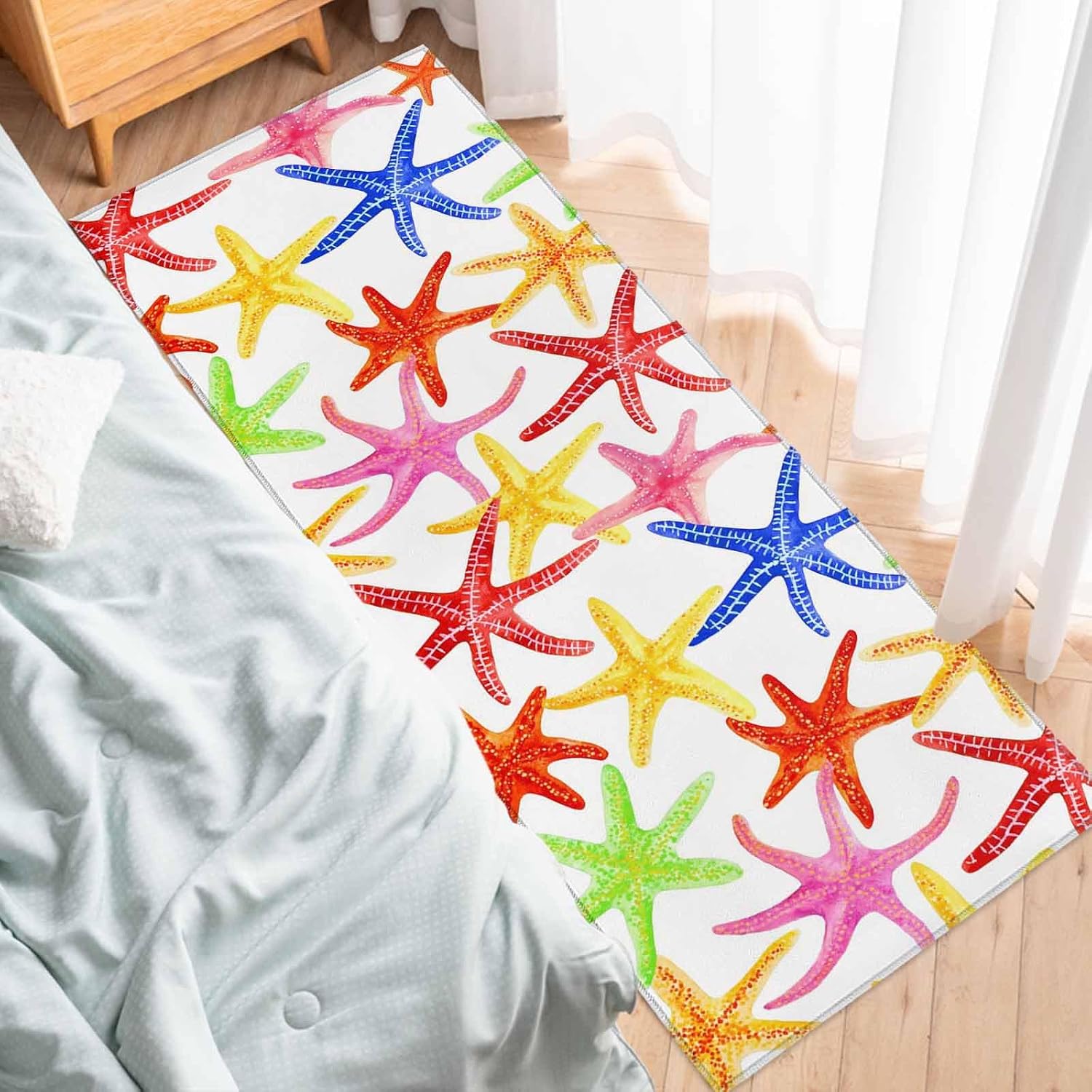 Teamery Kitchen Mats for Floor Summer Ocean Colorful Starfish Washable Non Slip Kitchen Rugs 1PCS, Modern Abstract Art Absorbent Standing Mats for Sink Bathroom Office Living Room 23.6x70.9in
