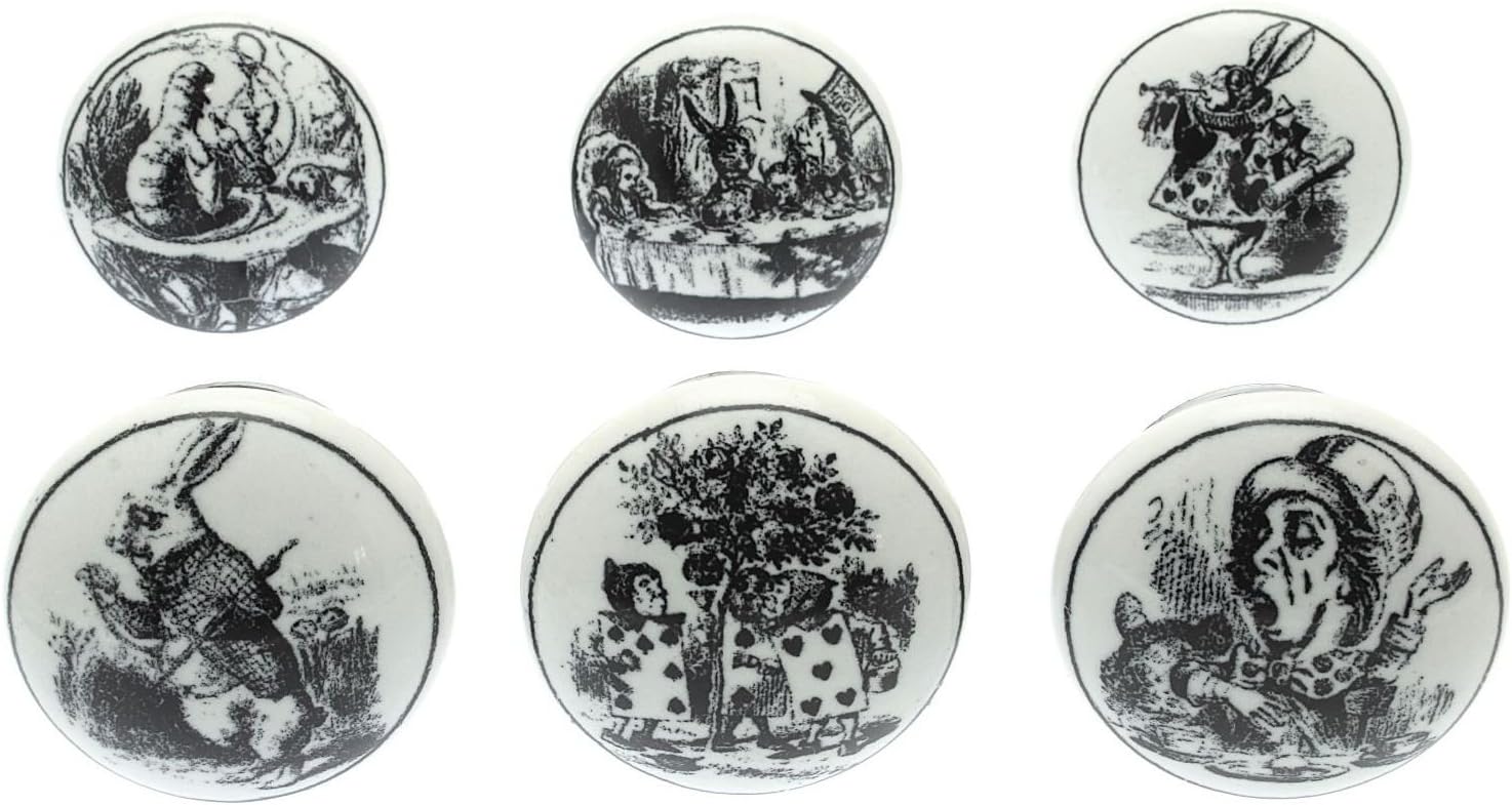 Mango Tree - Mixed Set of 6 'Alice in Wonderland' Shabby Chic Vintage Style Ceramic Cupboard Knobs (MG-28) - Image 3
