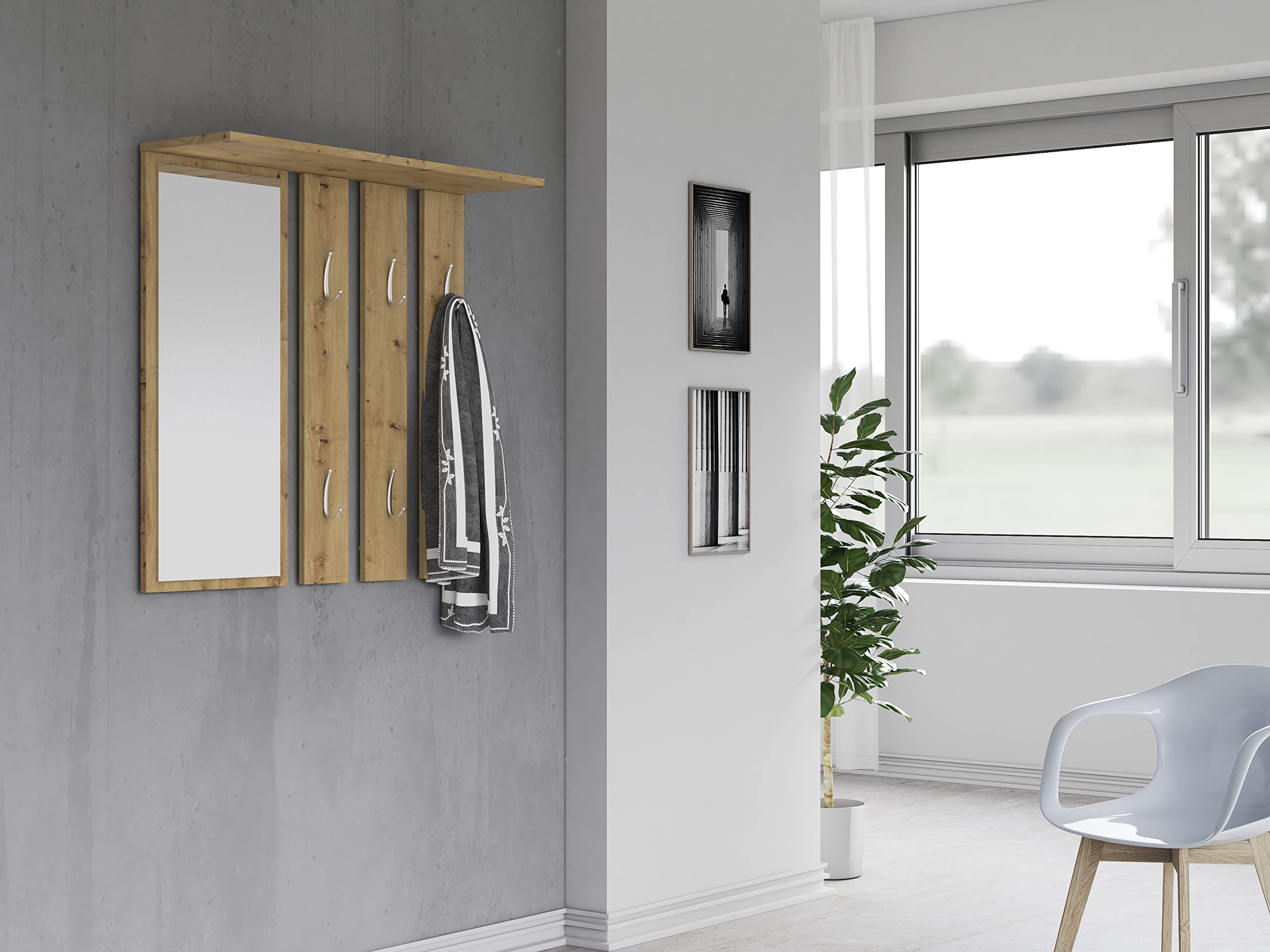 Plcnn Mobile Ingresso Moderno, Appendiabiti Ingresso con Specchio, Scarpiera, 4 Ganci Appendiabiti, Panca, Scarpiera con Specchio, Multifunzionale 6 in 1, 100x40x180 cm (Bianco, 100x40x180cm