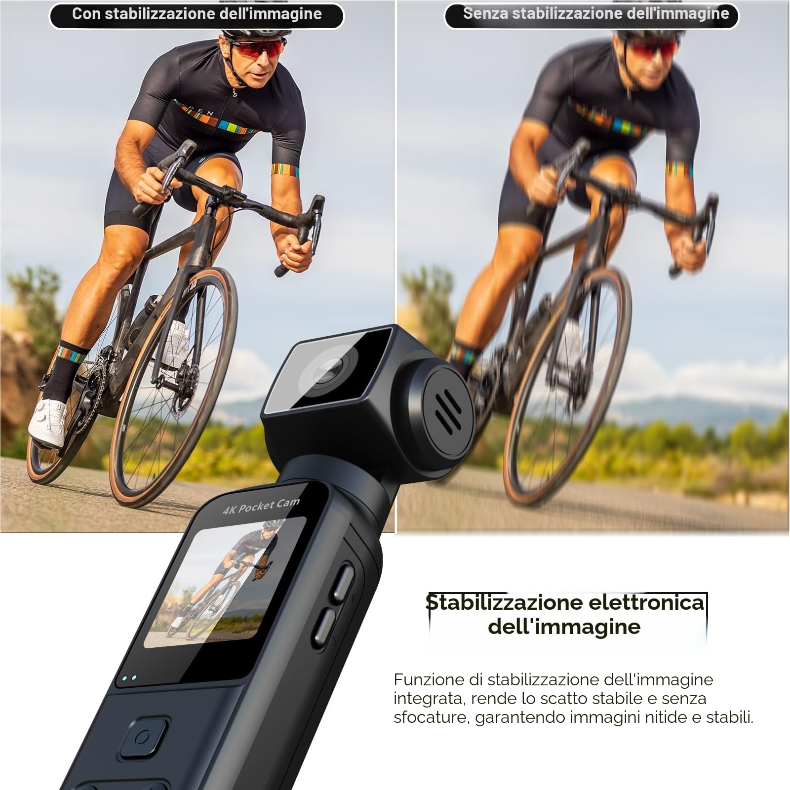ydi Telecamera da Corpo 4K con Microfono Esterno, Video & Audio Mini Vlog Videocamera Tascabile Rotazione 270° Telecamera per Sport, Bici, Viaggi, Strumento di Polizia, 64 GB Inclusi