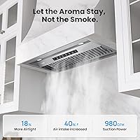 Vista 2 de VIKIO HOME Range Hood Insert 30 Inch,Built-in Kitchen Hood with 980 CFM, Ducted/Ductless Convertible Duct,Stainless Steel Kitchen Vent