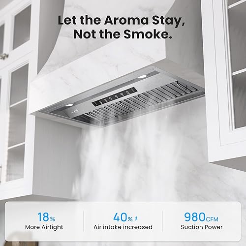 Miniatura 2 de Campana extractora de 30 pulgadas, campana de cocina integrada con 980 CFM, conducto convertible sin conductos, campana de ventilación de cocina de