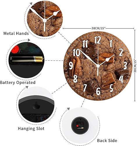 Miniatura 10 de Reloj de pared redondo de madera con movimiento de barrido sin tictac reloj de pared de estilo moderno adecuado para dormitorio estudio dormitorio