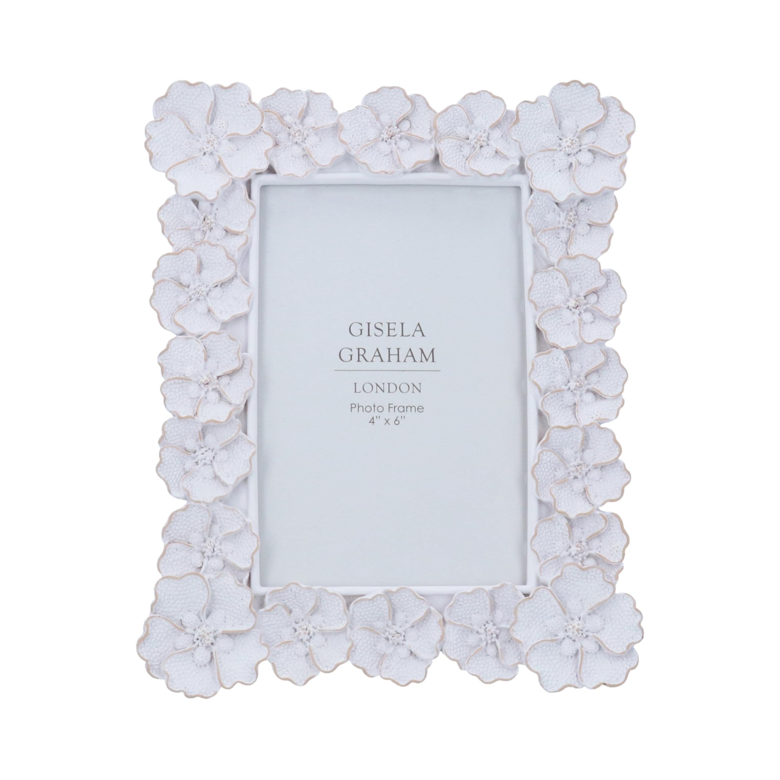 Gisela Graham White Washed Resin Photo Frame, Anemone Floral Design, 4X6 Inch