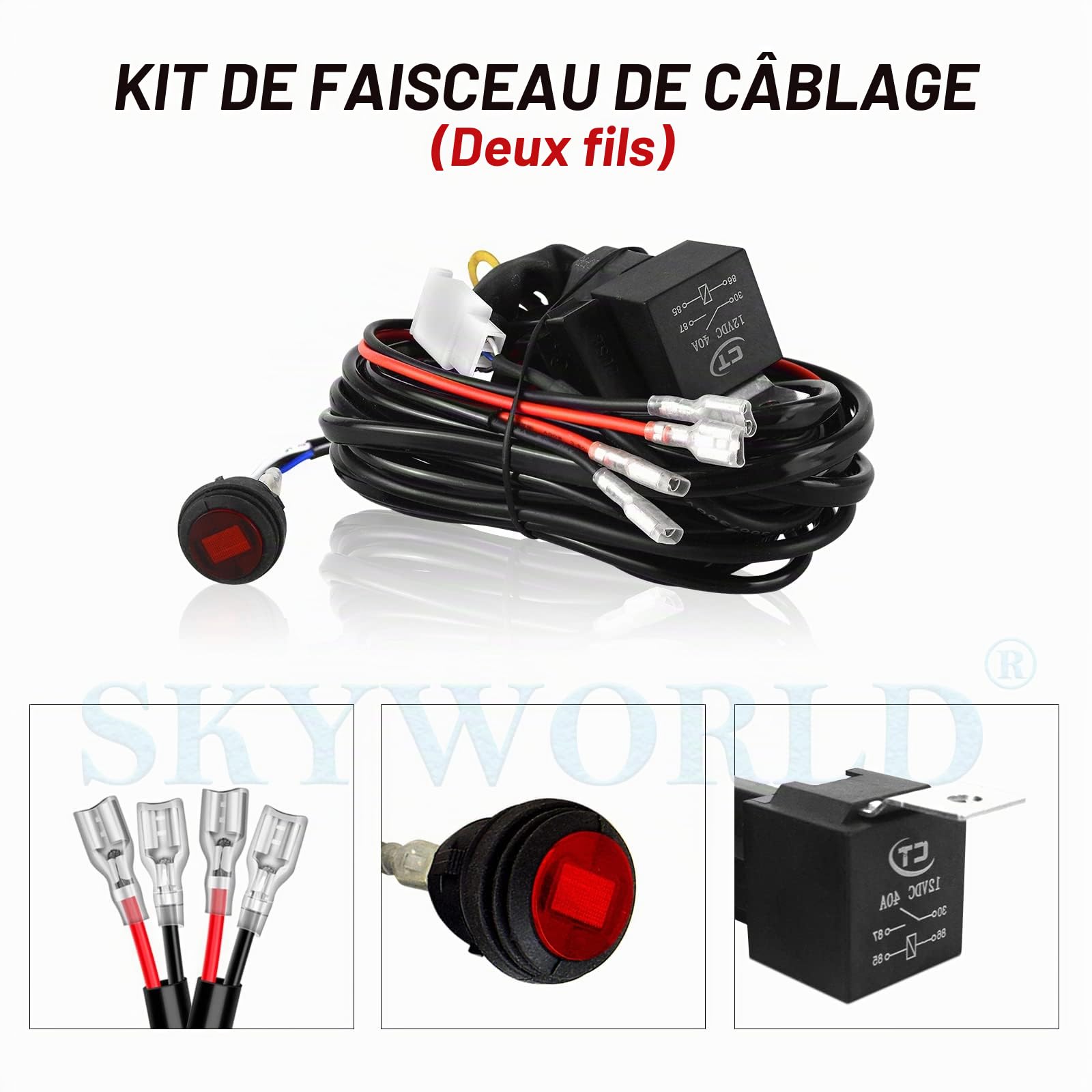 SKYWORLD Phare de Travail Led Tracteur 2PCS 120W 17.8cm Projecteur LED Voiture 12V Barre Lumière de Travail LED Feux de Travail avec 12V Toggle Câblage pour 4X4 Voiture Camion SUV Bateau | Rampe de Phare Led avec 12V Câblage Kit, Projecteurs Lumière Feux
