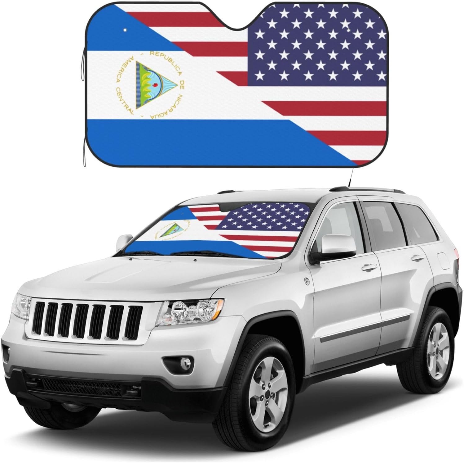 America Nicaragua Friendship Flag Foldable Car Windshield Sunshade Blocks Heat and Sun Glare Uv Rays