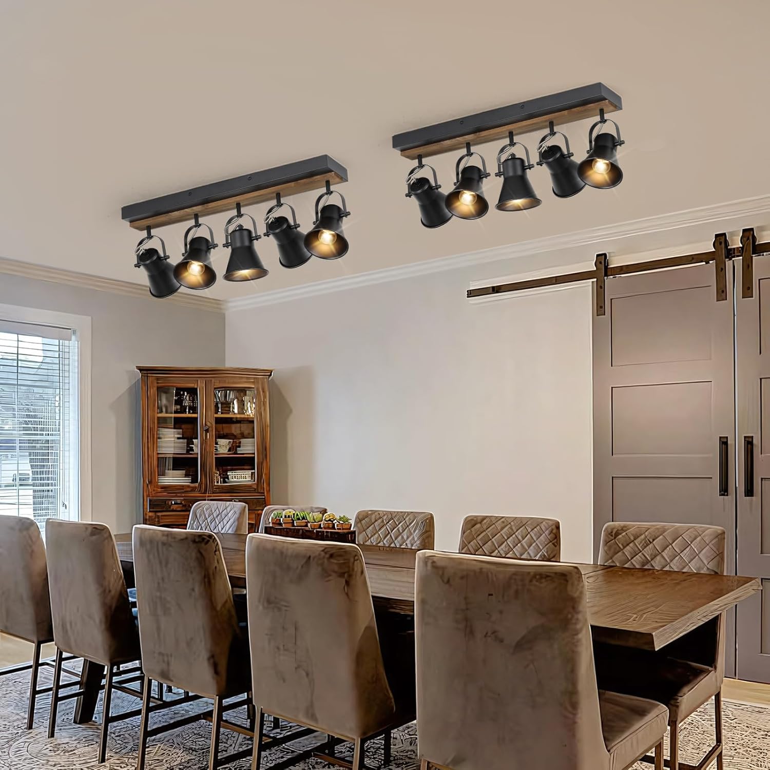 KEESFU 5-Light Track Lighting Kit,Black Semi Flush Mount Ceiling Light with 5 Rotatable Light Heads,Modern Farmhouse Lighting for Livingroom,Bedroom,Hallway,Art Wall,Bathroom,Kitchen.(5-Light)